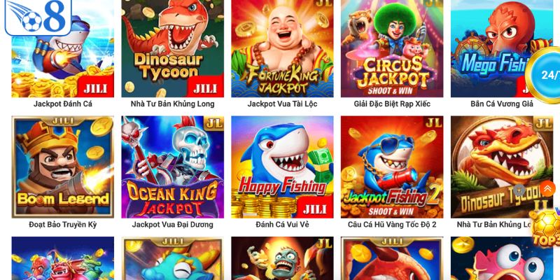 Kho game bắn cá tại O8 nổi bật về số lượng khủng
